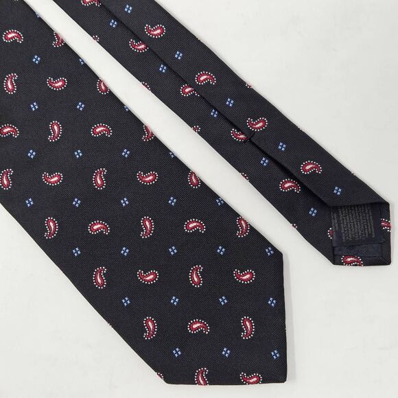 BROOKS BROTHERS MAKERS SILK TIE BLACK RED BLUE PAISLEY SATIN LUXURY 3.25" X 58" - Picture 1 of 3